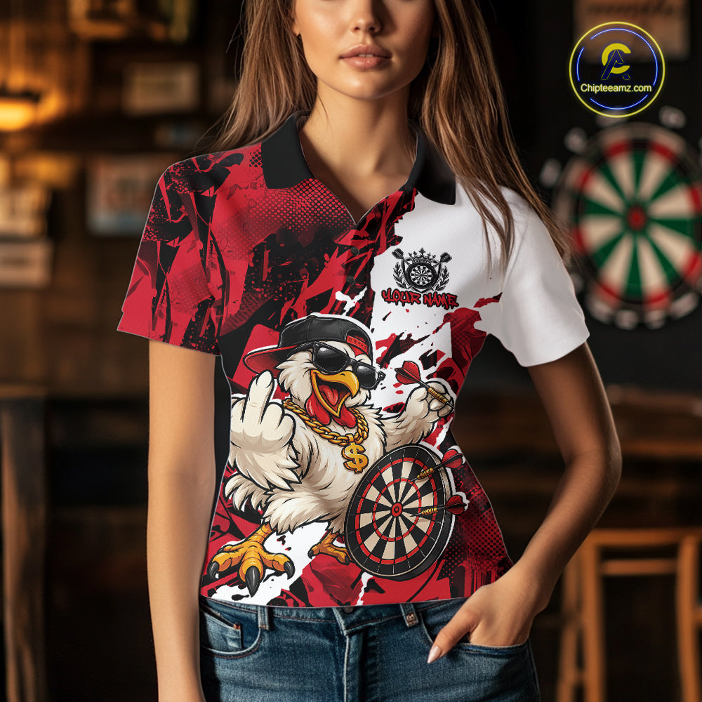 Custom Red Camo Funny Chicken Dart Polo Shirt For Women, Hiphop Dart Jersey IPHW12658