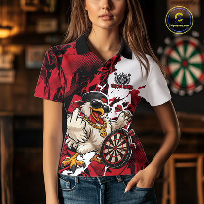 Custom Red Camo Funny Chicken Dart Polo Shirt For Women, Hiphop Dart Jersey IPHW12658