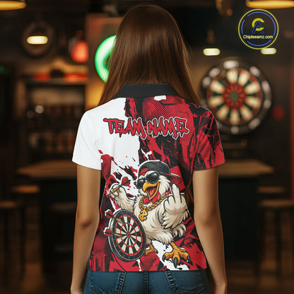 Custom Red Camo Funny Chicken Dart Polo Shirt For Women, Hiphop Dart Jersey IPHW12658