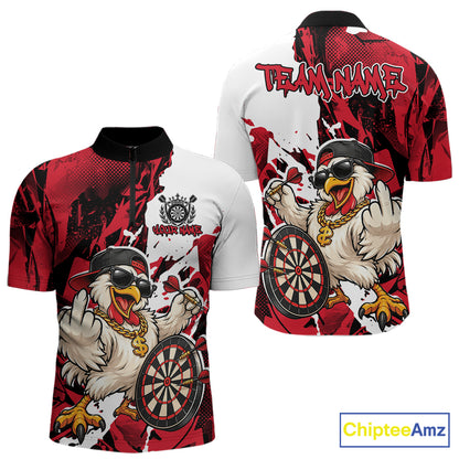 Custom Red Camo Funny Chicken Dart Quarter Zip Shirt For Men, Hiphop Dart Jersey IPHW12658