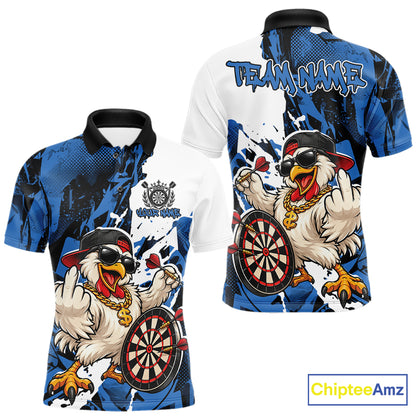 Custom Blue Camo Funny Chicken Dart Polo Shirt For Men, Hiphop Dart Jersey IPHW12659