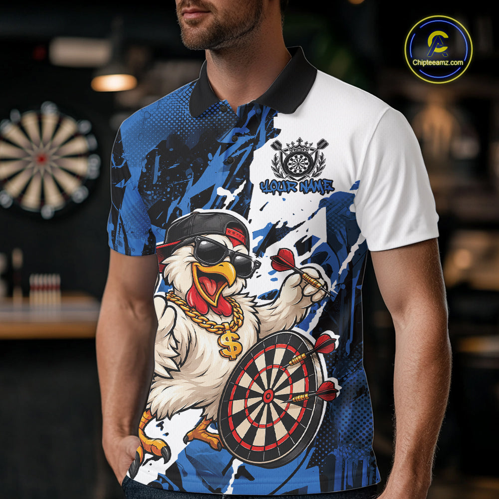 Custom Blue Camo Funny Chicken Dart Polo Shirt For Men, Hiphop Dart Jersey IPHW12659