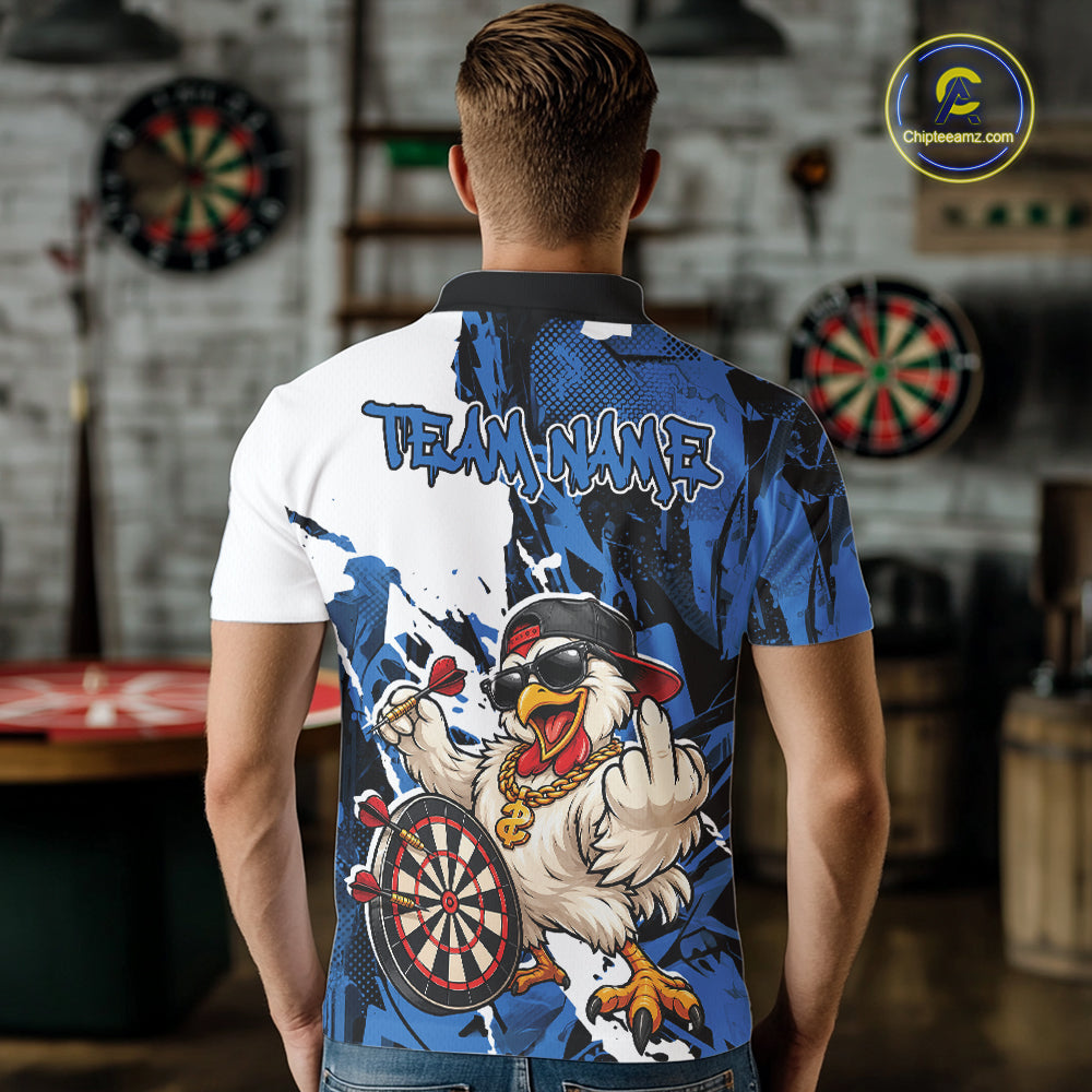 Custom Blue Camo Funny Chicken Dart Polo Shirt For Men, Hiphop Dart Jersey IPHW12659