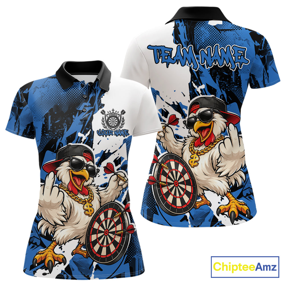 Custom Blue Camo Funny Chicken Dart Polo Shirt For Women, Hiphop Dart Jersey IPHW12659