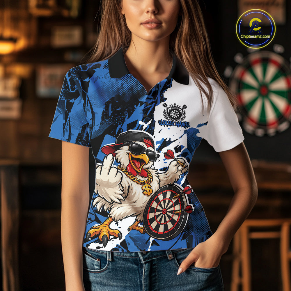 Custom Blue Camo Funny Chicken Dart Polo Shirt For Women, Hiphop Dart Jersey IPHW12659