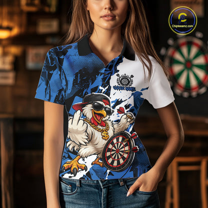Custom Blue Camo Funny Chicken Dart Polo Shirt For Women, Hiphop Dart Jersey IPHW12659