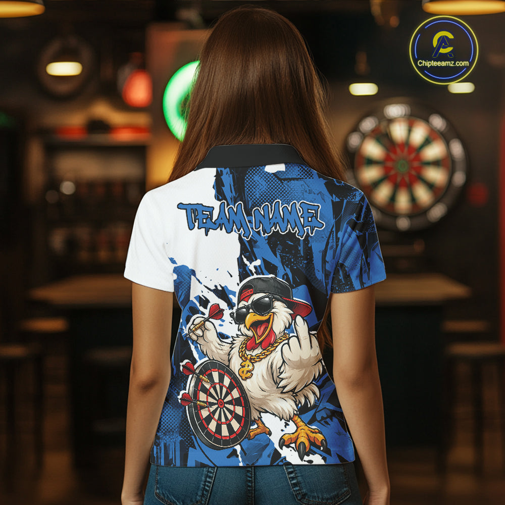 Custom Blue Camo Funny Chicken Dart Polo Shirt For Women, Hiphop Dart Jersey IPHW12659