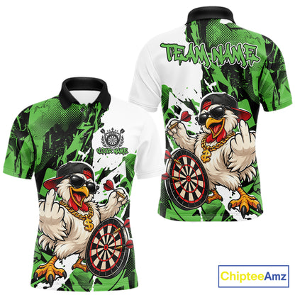 Custom Green Camo Funny Chicken Dart Polo Shirt For Men, Hiphop Dart Jersey IPHW12660