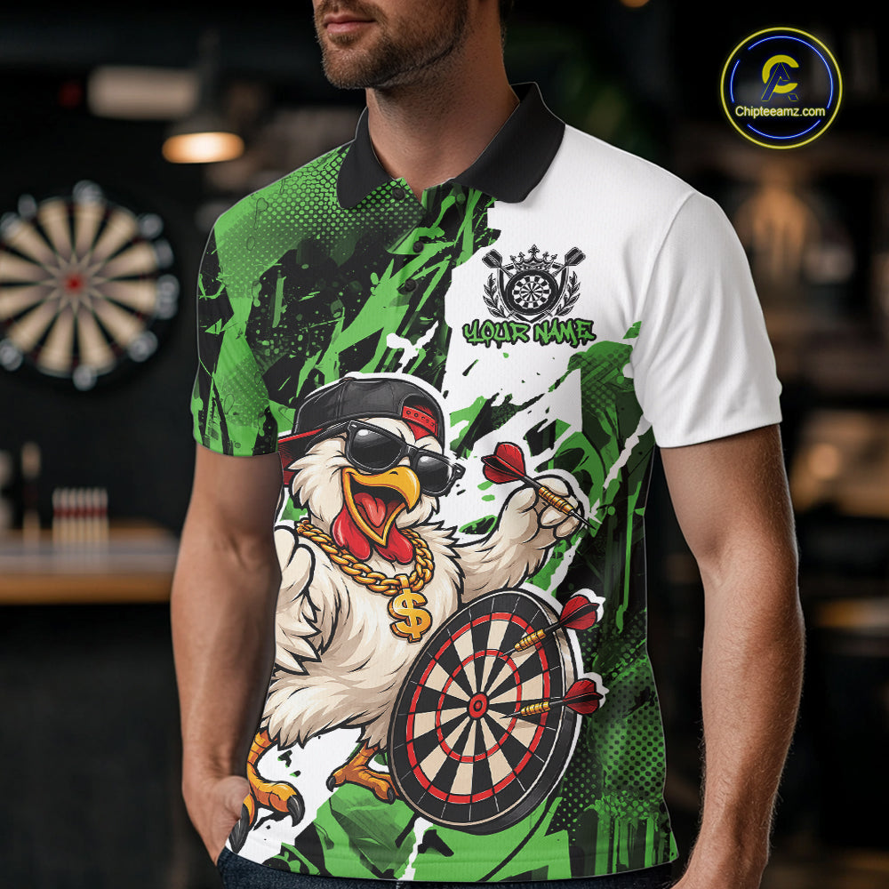 Custom Green Camo Funny Chicken Dart Polo Shirt For Men, Hiphop Dart Jersey IPHW12660