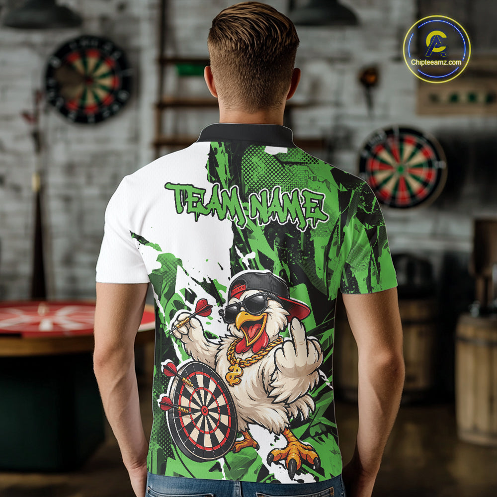 Custom Green Camo Funny Chicken Dart Polo Shirt For Men, Hiphop Dart Jersey IPHW12660