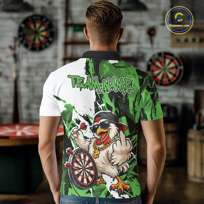 Custom Green Camo Funny Chicken Dart Polo Shirt For Men, Hiphop Dart Jersey IPHW12660