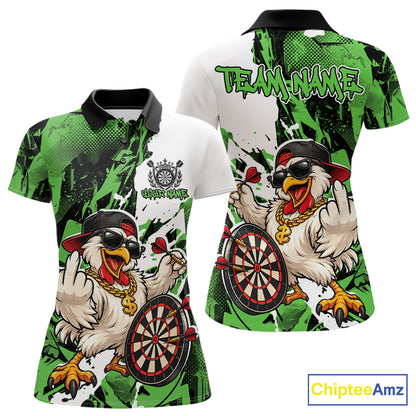 Custom Green Camo Funny Chicken Dart Polo Shirt For Women, Hiphop Dart Jersey IPHW12660