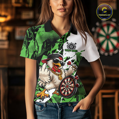 Custom Green Camo Funny Chicken Dart Polo Shirt For Women, Hiphop Dart Jersey IPHW12660