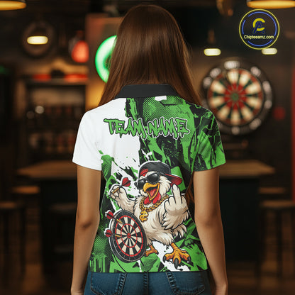 Custom Green Camo Funny Chicken Dart Polo Shirt For Women, Hiphop Dart Jersey IPHW12660
