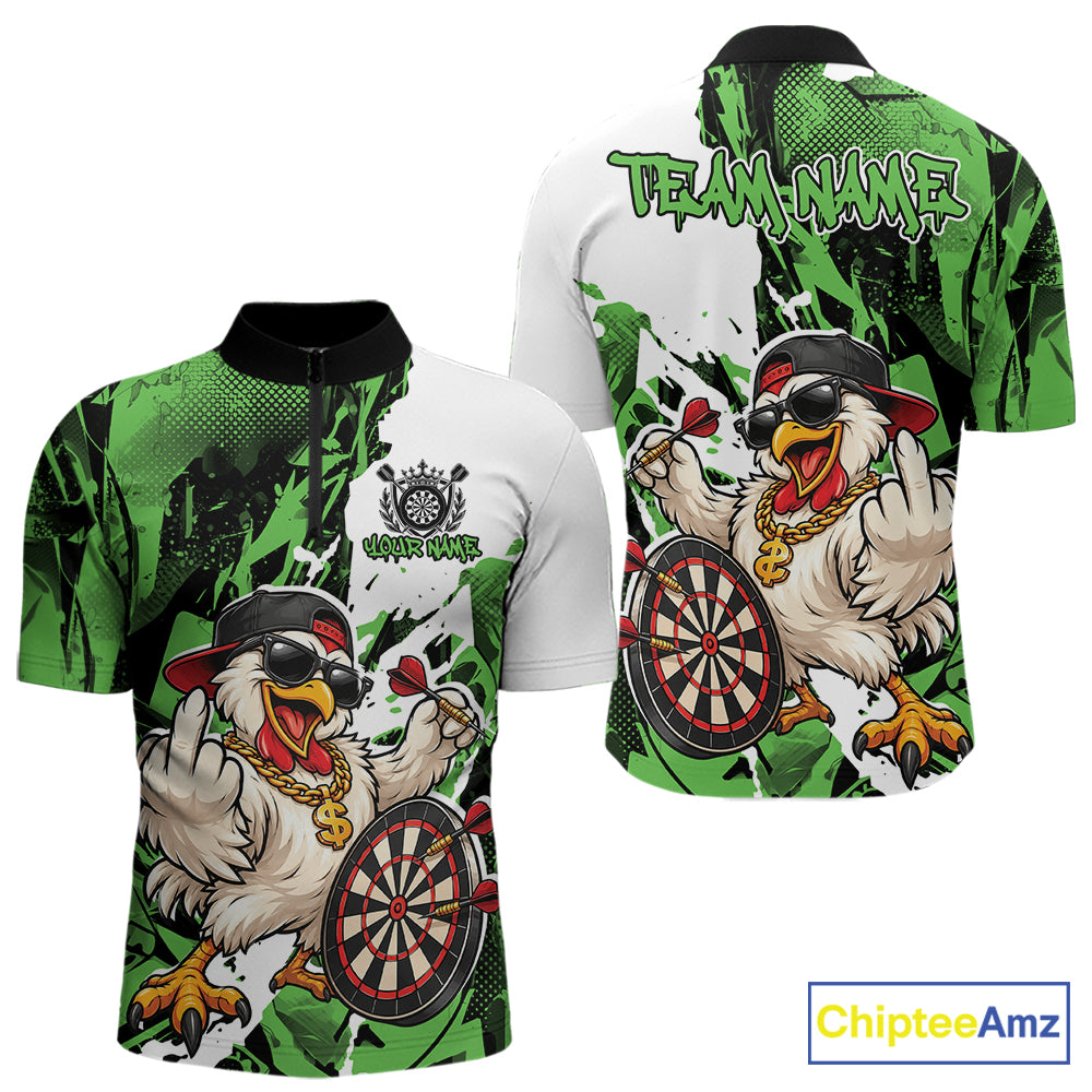 Custom Green Camo Funny Chicken Dart Quarter Zip Shirt For Men, Hiphop Dart Jersey IPHW12660