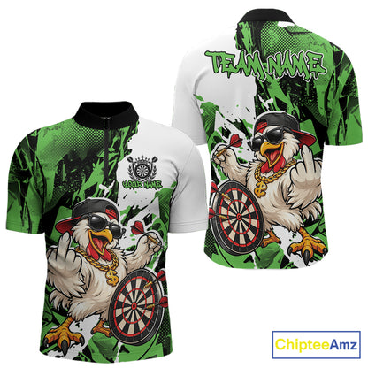 Custom Green Camo Funny Chicken Dart Quarter Zip Shirt For Men, Hiphop Dart Jersey IPHW12660