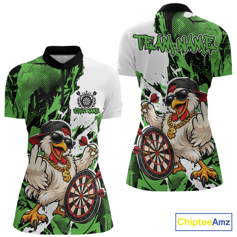 Custom Green Camo Funny Chicken Dart Quarter-Zip Shirt For Women, Hiphop Dart Jersey IPHW12660