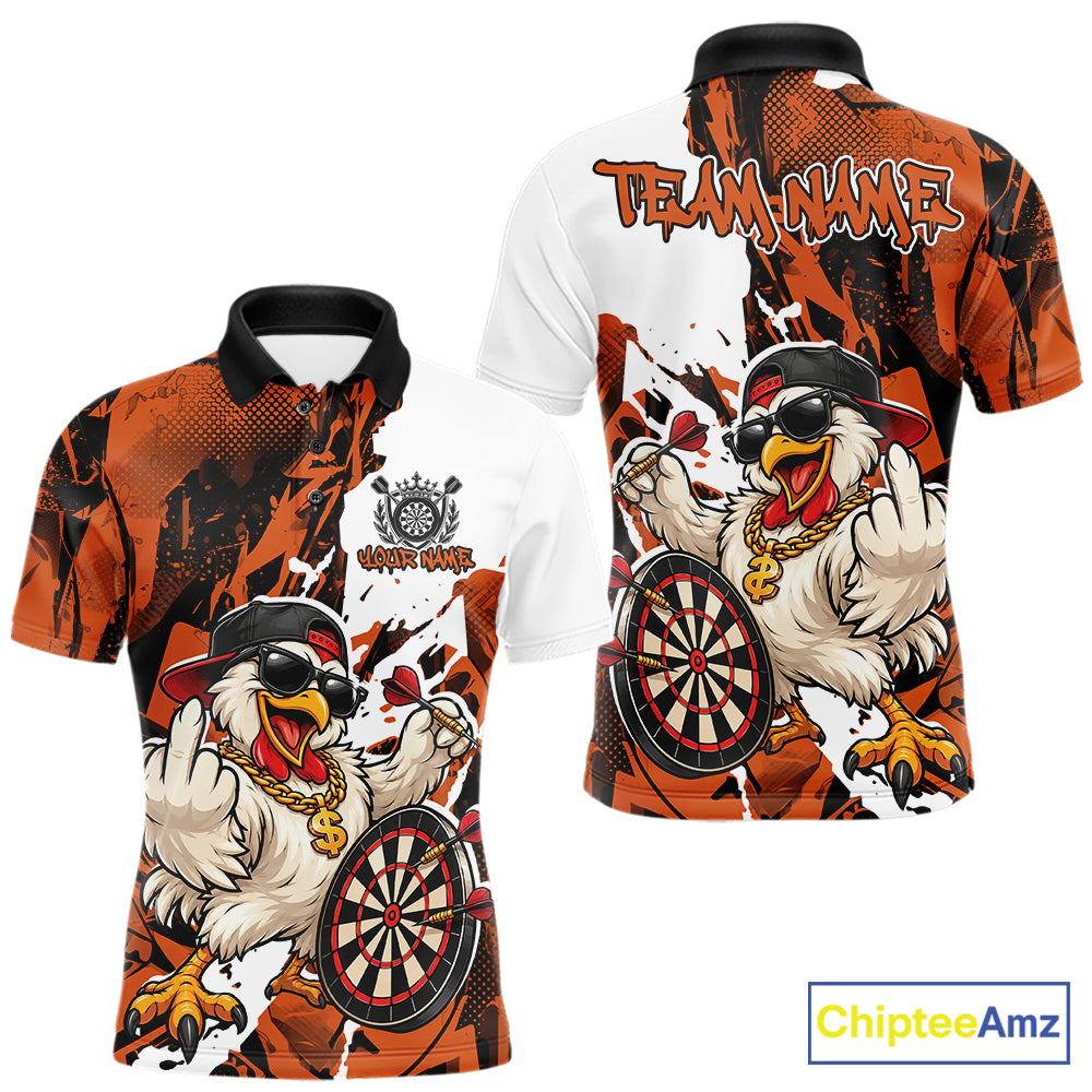 Custom Orange Camo Funny Chicken Dart Polo Shirt For Men, Hiphop Dart Jersey IPHW12661