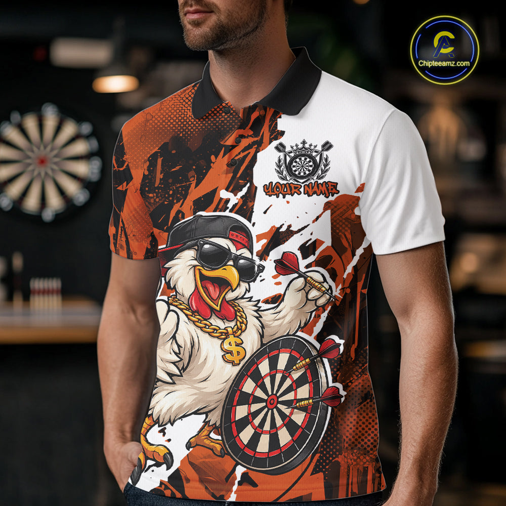 Custom Orange Camo Funny Chicken Dart Polo Shirt For Men, Hiphop Dart Jersey IPHW12661