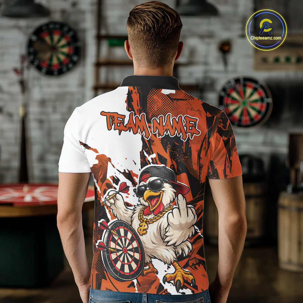 Custom Orange Camo Funny Chicken Dart Polo Shirt For Men, Hiphop Dart Jersey IPHW12661