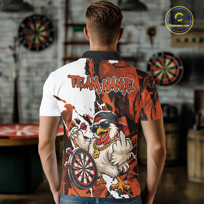 Custom Orange Camo Funny Chicken Dart Polo Shirt For Men, Hiphop Dart Jersey IPHW12661