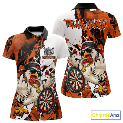 Custom Orange Camo Funny Chicken Dart Polo Shirt For Women, Hiphop Dart Jersey IPHW12661