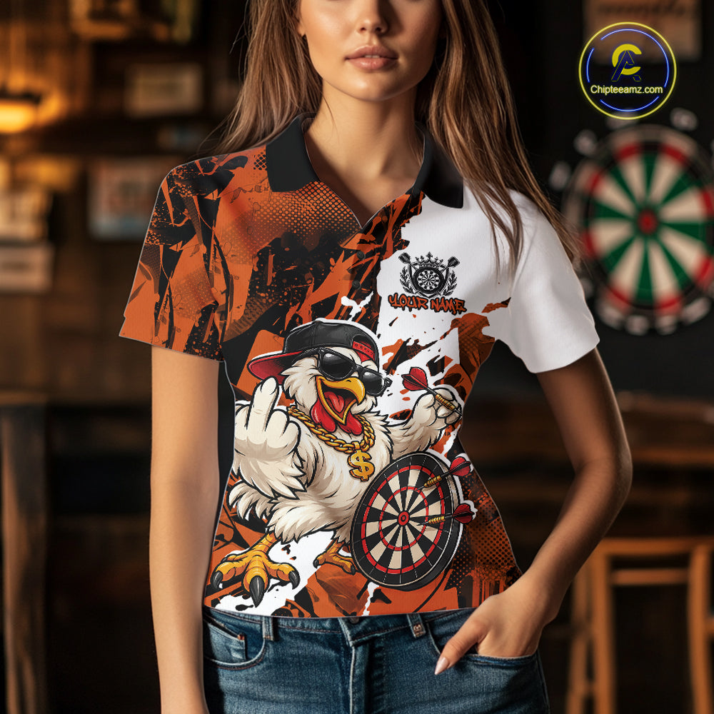Custom Orange Camo Funny Chicken Dart Polo Shirt For Women, Hiphop Dart Jersey IPHW12661