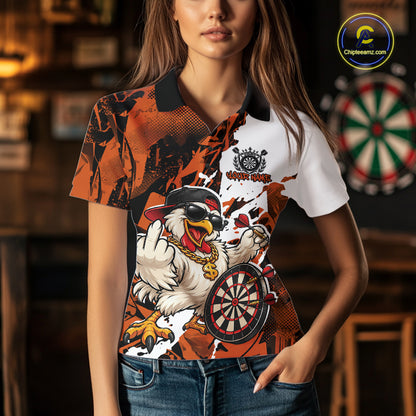 Custom Orange Camo Funny Chicken Dart Polo Shirt For Women, Hiphop Dart Jersey IPHW12661