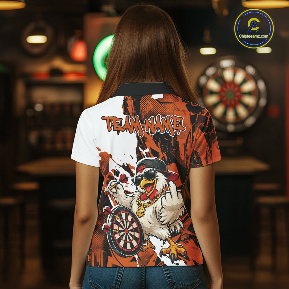 Custom Orange Camo Funny Chicken Dart Polo Shirt For Women, Hiphop Dart Jersey IPHW12661