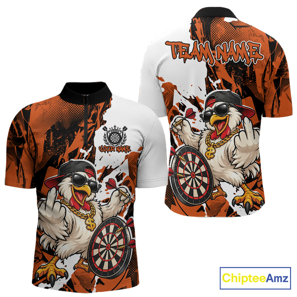 Custom Orange Camo Funny Chicken Dart Quarter Zip Shirt For Men, Hiphop Dart Jersey IPHW12661
