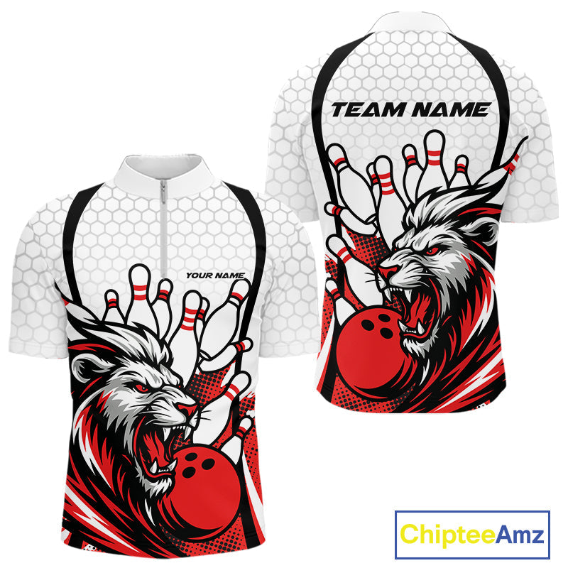 Custom Red Lion Bowling Men Quarter-Zip Shirt, Lion Bowling Team League Shirt IPHW10124