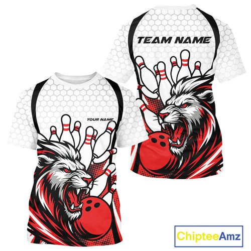 Custom Red Lion Bowling Men T-Shirts, Lion Bowling Team League IPHW10124