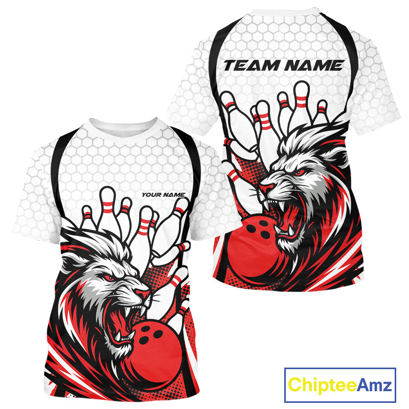 Custom Red Lion Bowling Men T-Shirts, Lion Bowling Team League IPHW10124