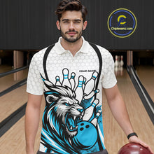 Load image into Gallery viewer, Custom Blue Lion Bowling Men Polo Shirt, Lion Bowling Team League Shirt IPHW10125