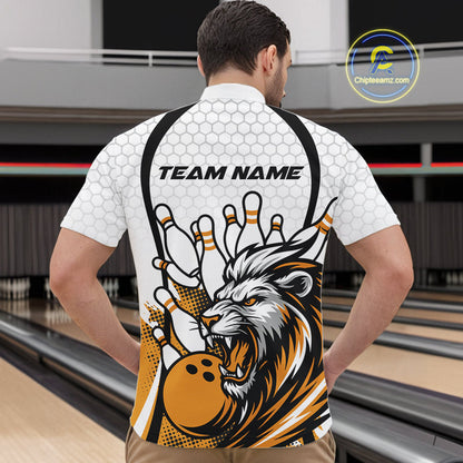 Custom Yellow Lion Bowling Men Quarter-Zip Shirt, Lion Bowling Team League Shirt IPHW10126