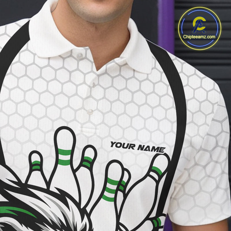 Custom Green Lion Bowling Men Polo Shirt, Lion Bowling Team League Shirt IPHW10127