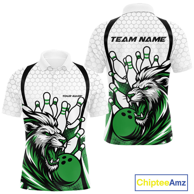 Custom Green Lion Bowling Men Polo Shirt, Lion Bowling Team League Shirt IPHW10127