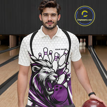 Load image into Gallery viewer, Custom Purple Lion Bowling Men Polo Shirt, Lion Bowling Team League Shirt IPHW10128