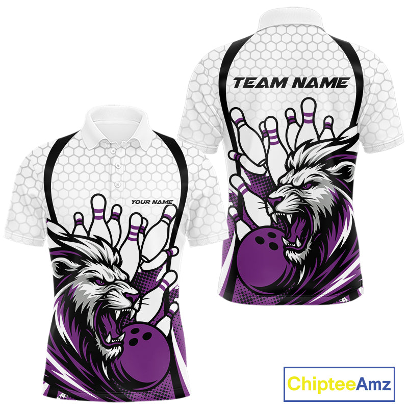 Custom Purple Lion Bowling Men Polo Shirt, Lion Bowling Team League Shirt IPHW10128
