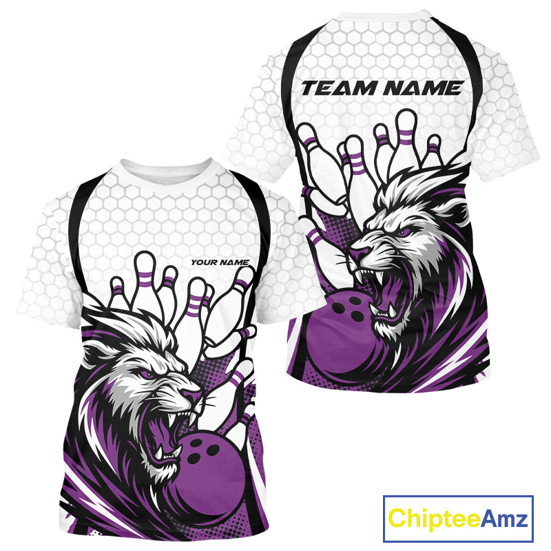 Custom Purple Lion Bowling Men T-Shirts, Lion Bowling Team League IPHW10128