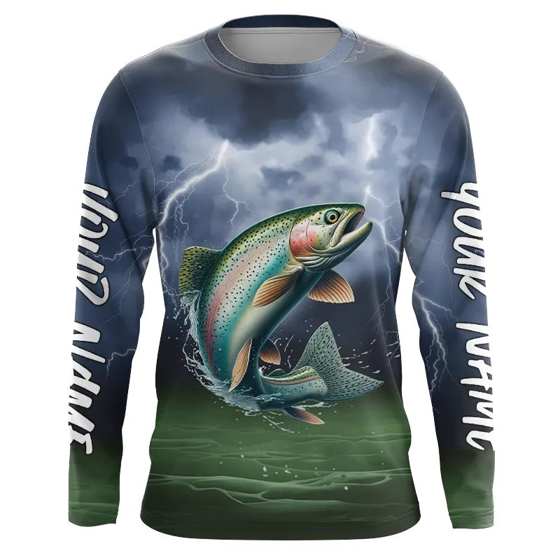 Thunder Lightning Custom Rainbow Trout Long Sleeve Tournament Fishing Shirts, Trout Fishing Jerseys IPHW8164