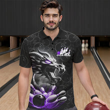 Load image into Gallery viewer, Custom Black And Purple Dragon Bowling Men Polo Shirts, Bowling Pattern Dragon Bowler Outfit IPHW8917