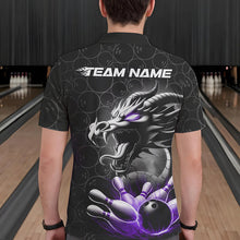 Load image into Gallery viewer, Custom Black And Purple Dragon Bowling Men Polo Shirts, Bowling Pattern Dragon Bowler Outfit IPHW8917