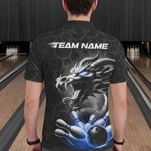 Load image into Gallery viewer, Custom Black And Blue Dragon Bowling Men Polo Shirts, Bowling Pattern Dragon Bowler Outfit IPHW8918