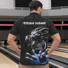 Load image into Gallery viewer, Custom Black And Blue Dragon Bowling Men Quarter-Zip Shirts, Bowling Pattern Dragon Bowler Outfit IPHW8918
