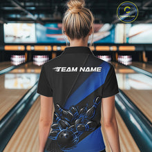 Load image into Gallery viewer, Custom Black And Blue Flame Women Bowling Team Shirts, Bowling League Shirt Bowler Jerseys IPHW11291