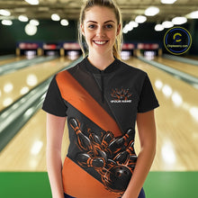 Load image into Gallery viewer, Custom Black And Orange Flame Women Bowling Shirts, Bowling League Shirt Bowler Jerseys IPHW11292