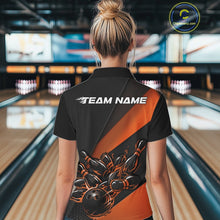 Load image into Gallery viewer, Custom Black And Orange Flame Women Bowling Shirts, Bowling League Shirt Bowler Jerseys IPHW11292