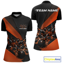 Load image into Gallery viewer, Custom Black And Orange Flame Women Bowling Shirts, Bowling League Shirt Bowler Jerseys IPHW11292