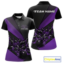 Load image into Gallery viewer, Custom Black And Purple Flame Women Bowling Shirts, Bowling League Shirt Bowler Jerseys IPHW11294